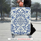 1-Piece Blue Vintage Floral Bird Pattern Damask  Suitcase Luggage Cover, Stretch Protective Sleeve