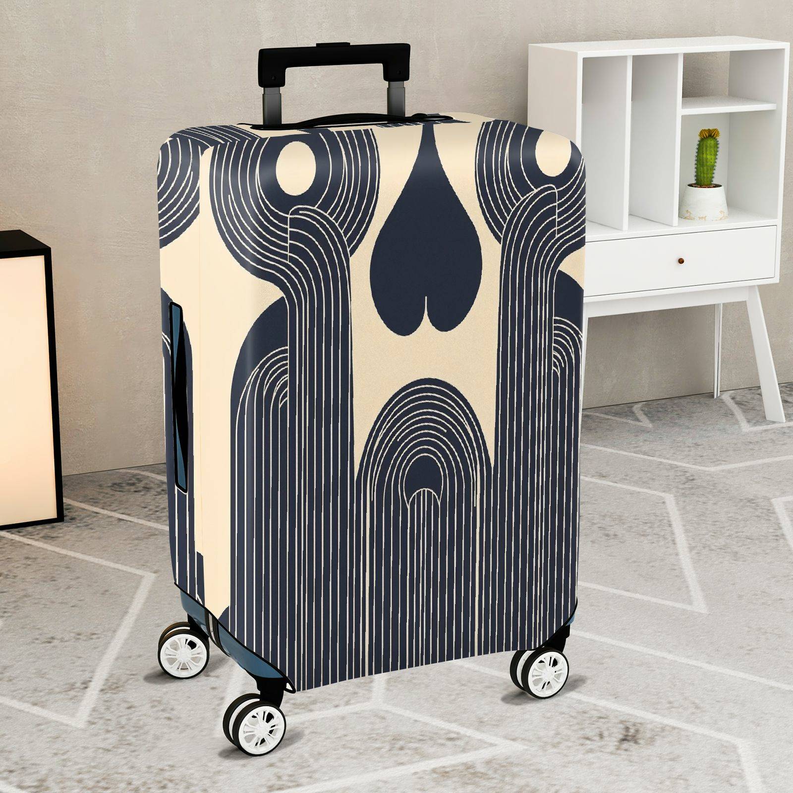 1-Piece Geometric Abstract Art Deco Streamlined Retro Vintage  Suitcase Luggage Cover, Stretch Protective Sleeve