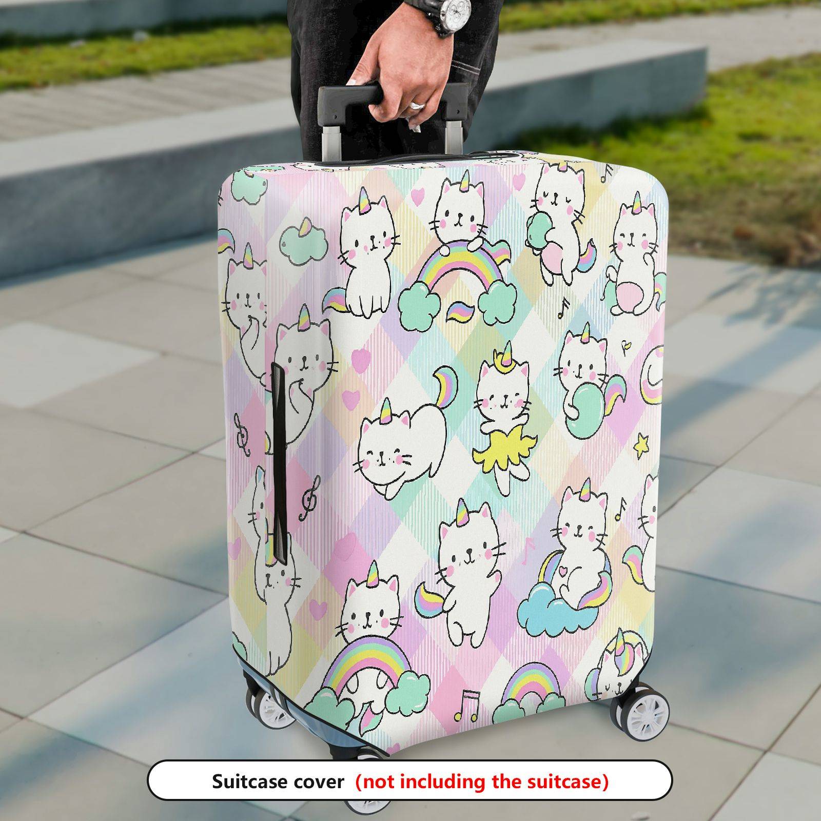 1-Piece Cute  Rainbow Cat Cloud Musical Notes  Suitcase Luggage Cover, Stretch Protective Sleeve