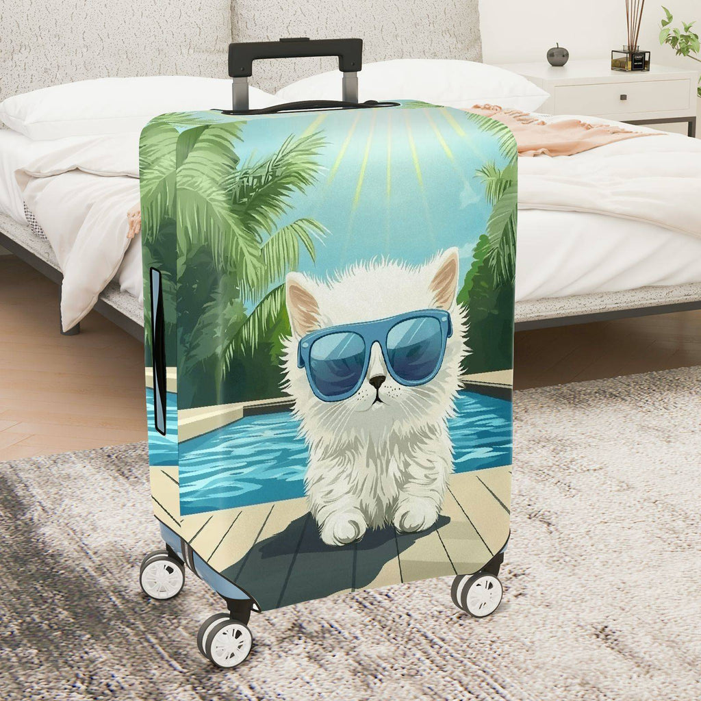 1-Piece Cat Sunglasses Pool Sun Holiday Vacation  Suitcase Luggage Cover, Stretch Protective Sleeve