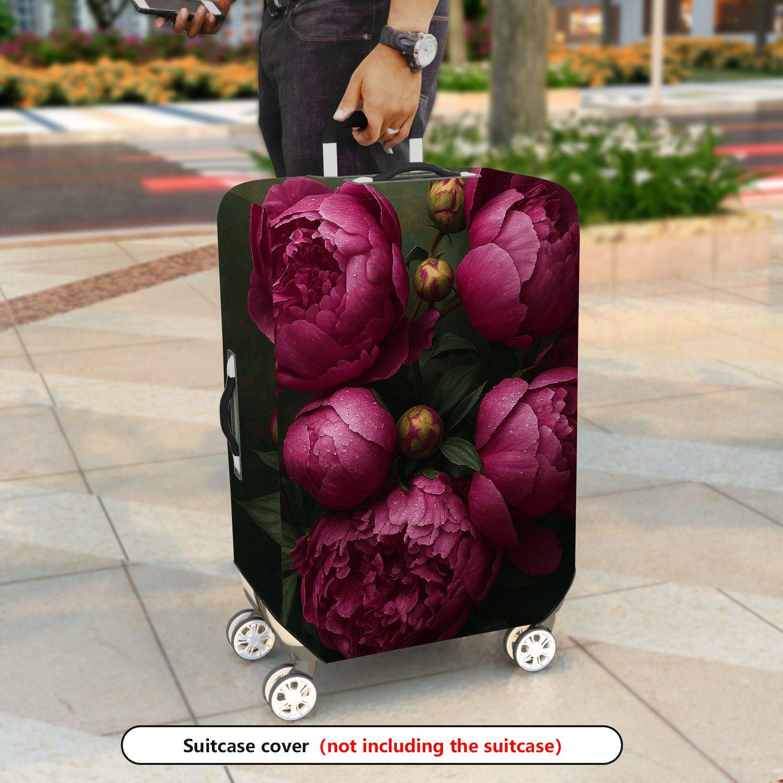 1-Piece Peony Floral Vintage Artistic Elegant Colorful  Suitcase Luggage Cover, Stretch Protective Sleeve