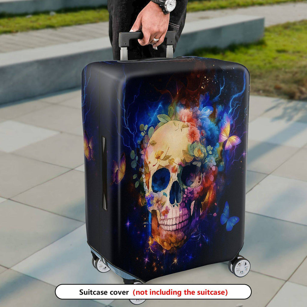 1-Piece Colorful Skull Floral Butterfly Abstract Universe  Suitcase Luggage Cover, Stretch Protective Sleeve