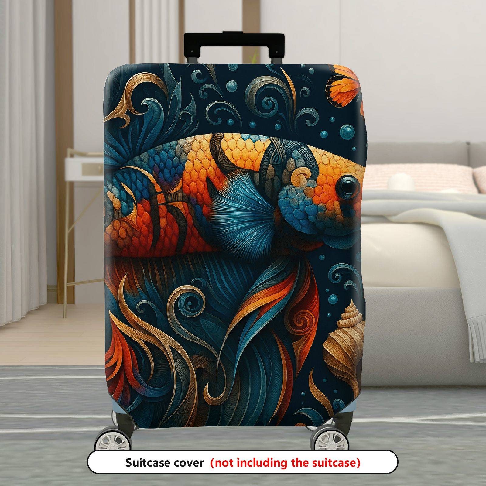 1-Piece Artistic Vibrant Fish Butterfly Ocean Shells  Suitcase Luggage Cover, Stretch Protective Sleeve