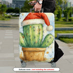 1-Piece Christmas  Green Cactus Festive Decorative Holiday  Suitcase Luggage Cover, Stretch Protective Sleeve