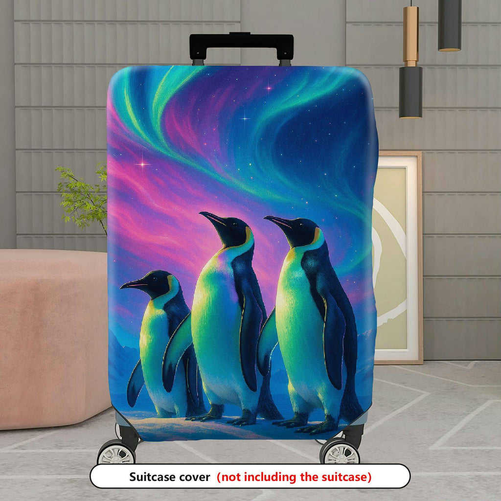 1-Piece Penguin Aurora Winter Night Sky Landscape Arctic  Suitcase Luggage Cover, Stretch Protective Sleeve