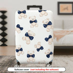 1-Piece Cute Teddy Bear Blue Bow Tie  Fun Playful  Suitcase Luggage Cover, Stretch Protective Sleeve