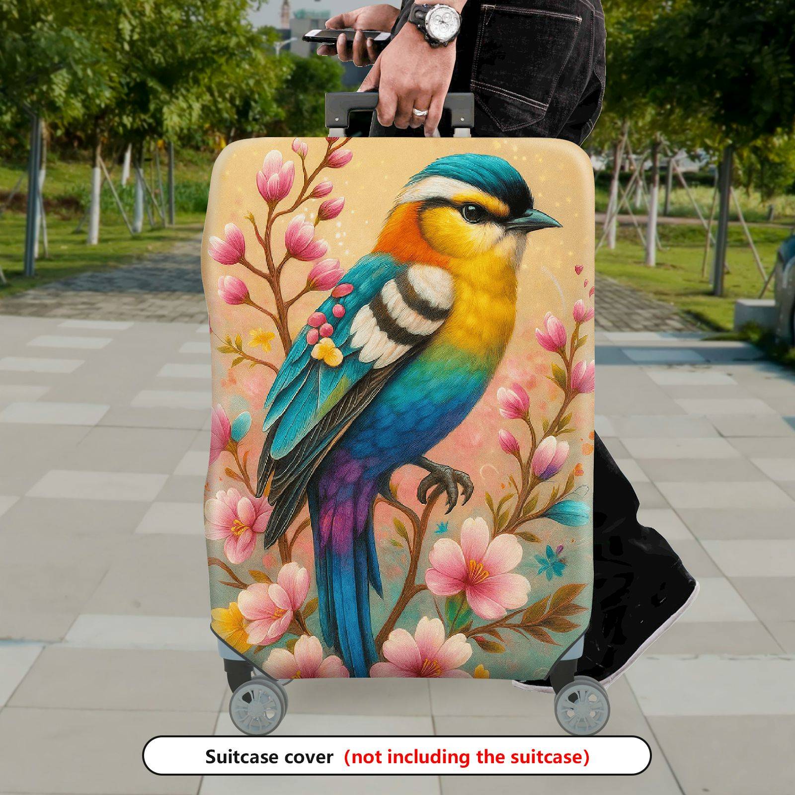 1-Piece Bird Floral Colorful Elegant Artistic Unique  Suitcase Luggage Cover, Stretch Protective Sleeve