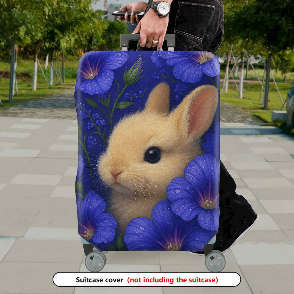 1-Piece Bunny Floral Blue Nature Cute Adorable  Suitcase Luggage Cover, Stretch Protective Sleeve