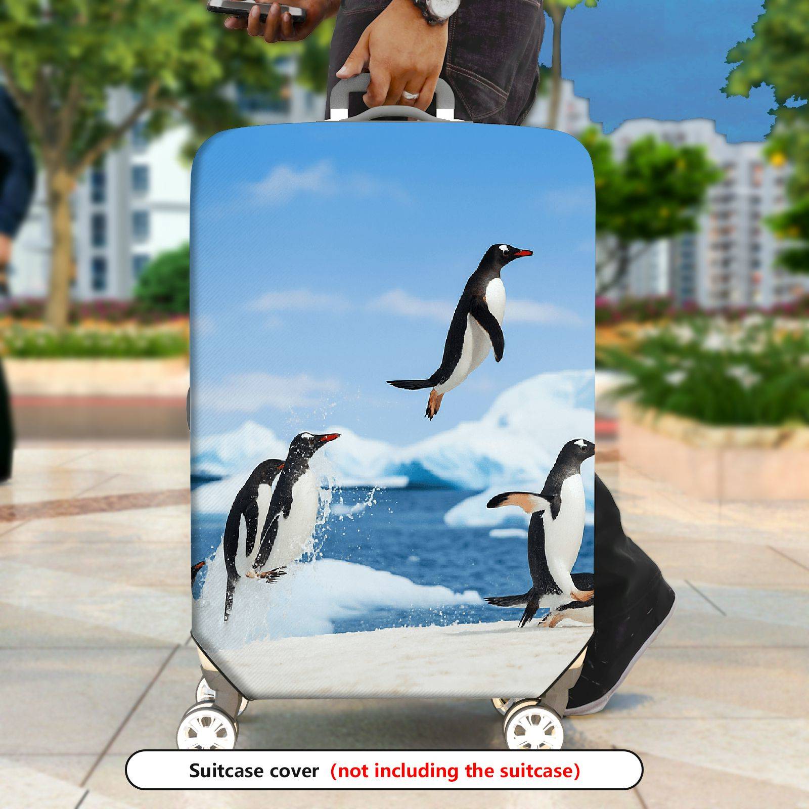 1-Piece Antarctic Penguin Ice Ocean Travel Adventure  Suitcase Luggage Cover, Stretch Protective Sleeve