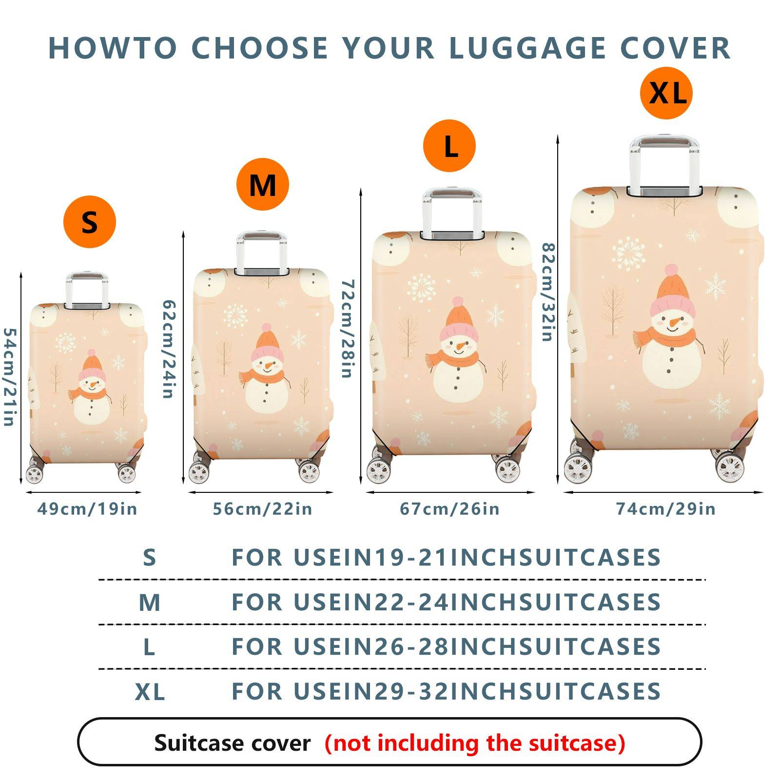 1-Piece Snowman Winter Christmas Holiday Festive  Suitcase Luggage Cover, Stretch Protective Sleeve