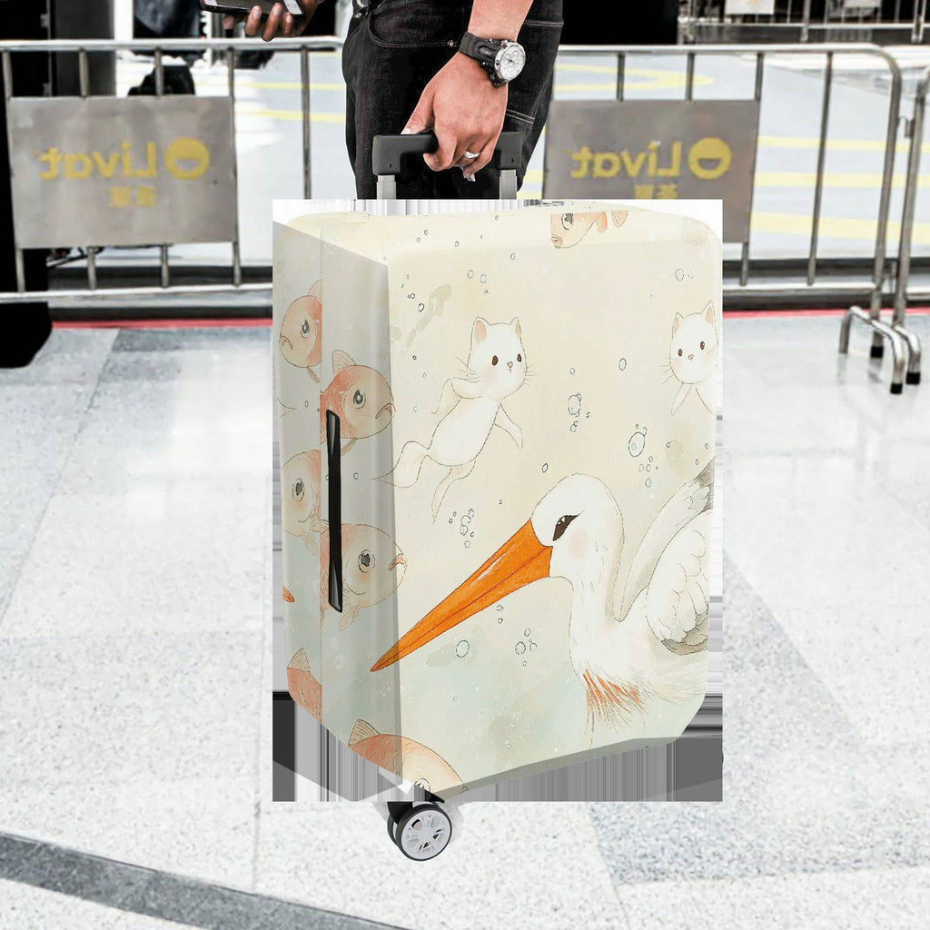 1-Piece Animal Fish Cat Crane Watercolor  Suitcase Luggage Cover, Stretch Protective Sleeve