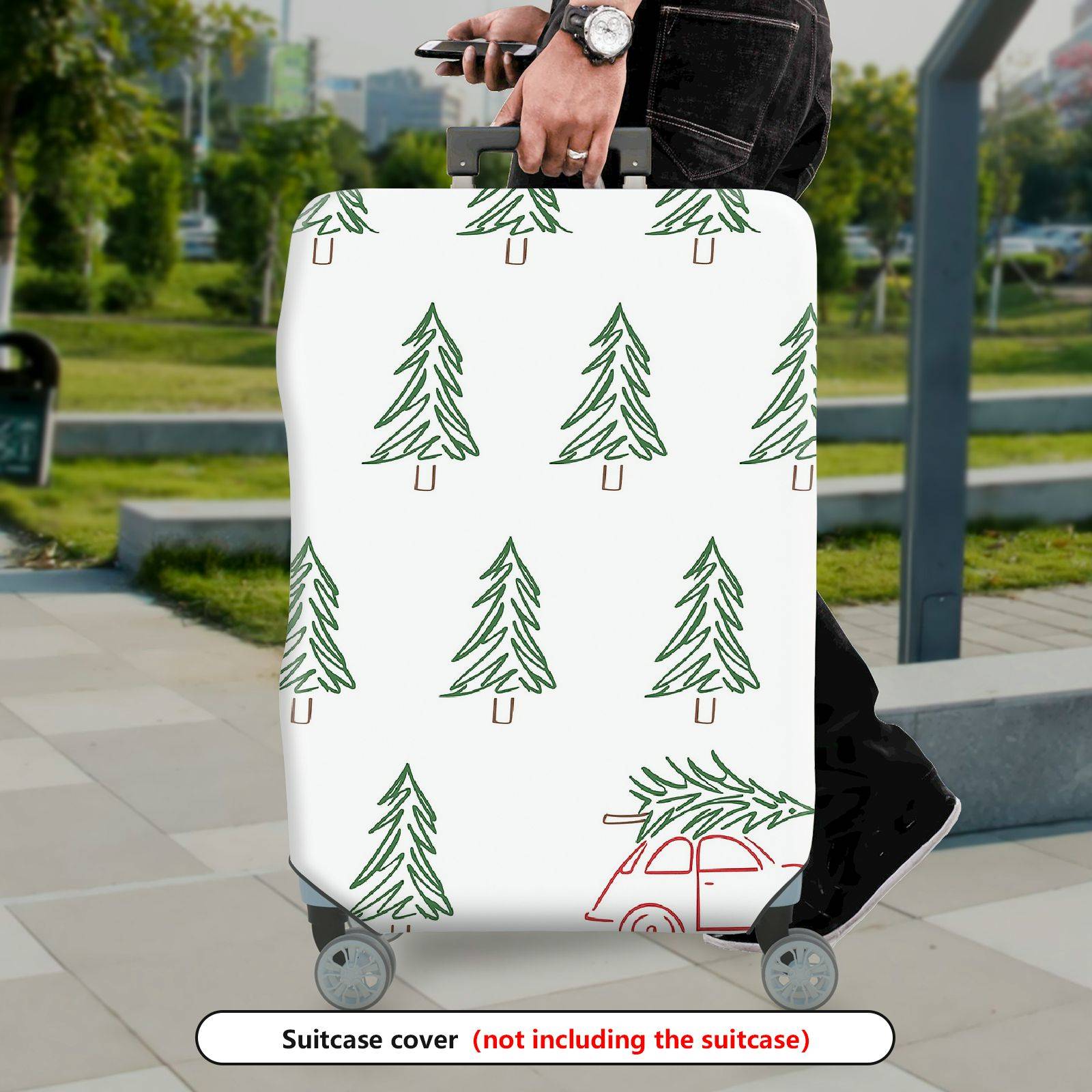 1-Piece Green Pine Tree Forest Car Holiday  Suitcase Luggage Cover, Stretch Protective Sleeve