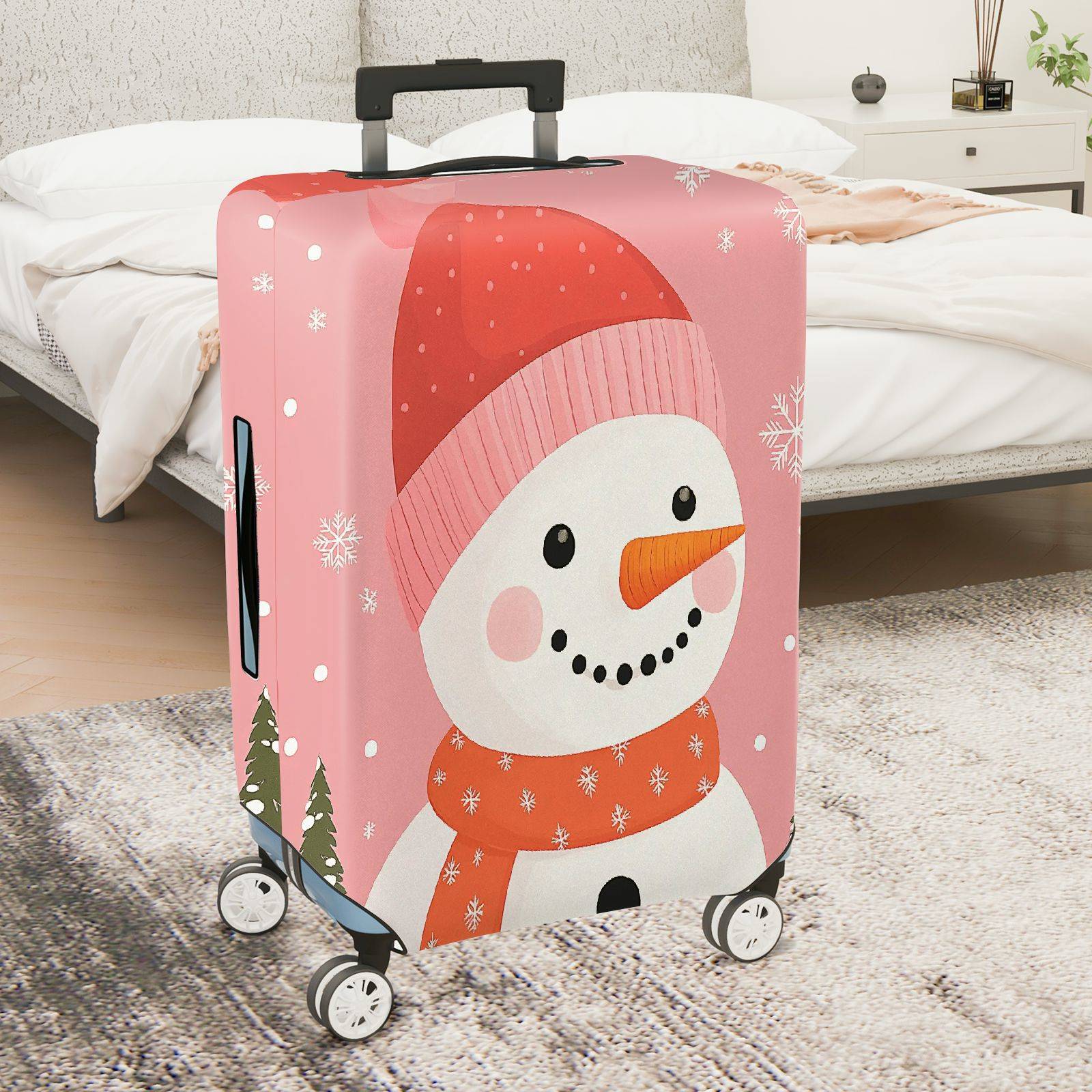 1-Piece Snowman Christmas Winter Festive Holiday  Suitcase Luggage Cover, Stretch Protective Sleeve