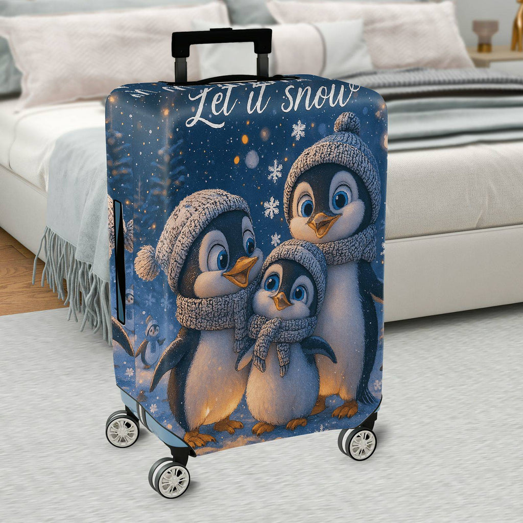 1-Piece Penguin Snow Winter Family  Cute  Suitcase Luggage Cover, Stretch Protective Sleeve