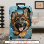 1-Piece Cute German Shepherd Puppy Animal Realistic 3D Print Blue  Suitcase Luggage Cover, Stretch Protective Sleeve