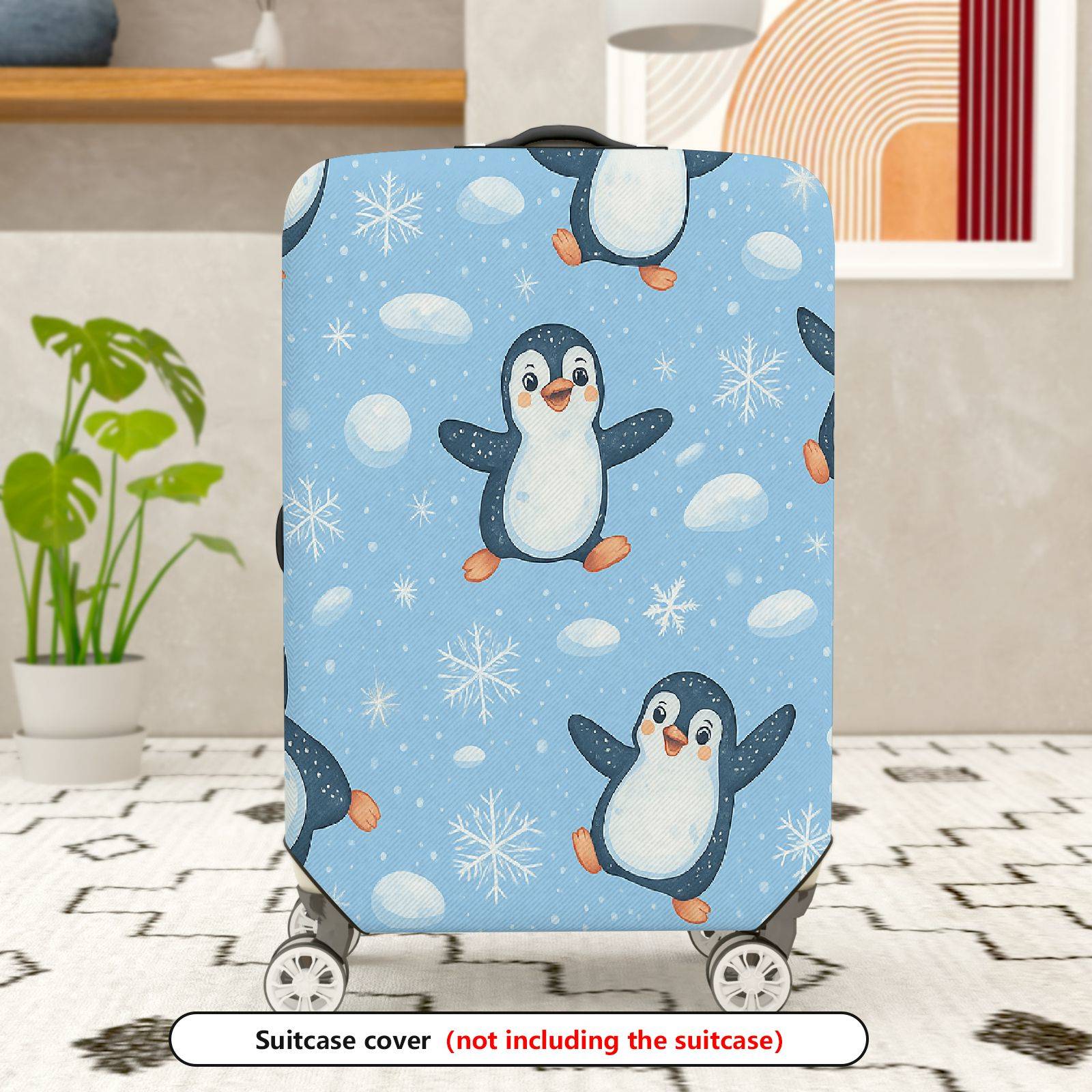 1-Piece Penguin Snowflake Winter Holiday Fun Friendly  Suitcase Luggage Cover, Stretch Protective Sleeve