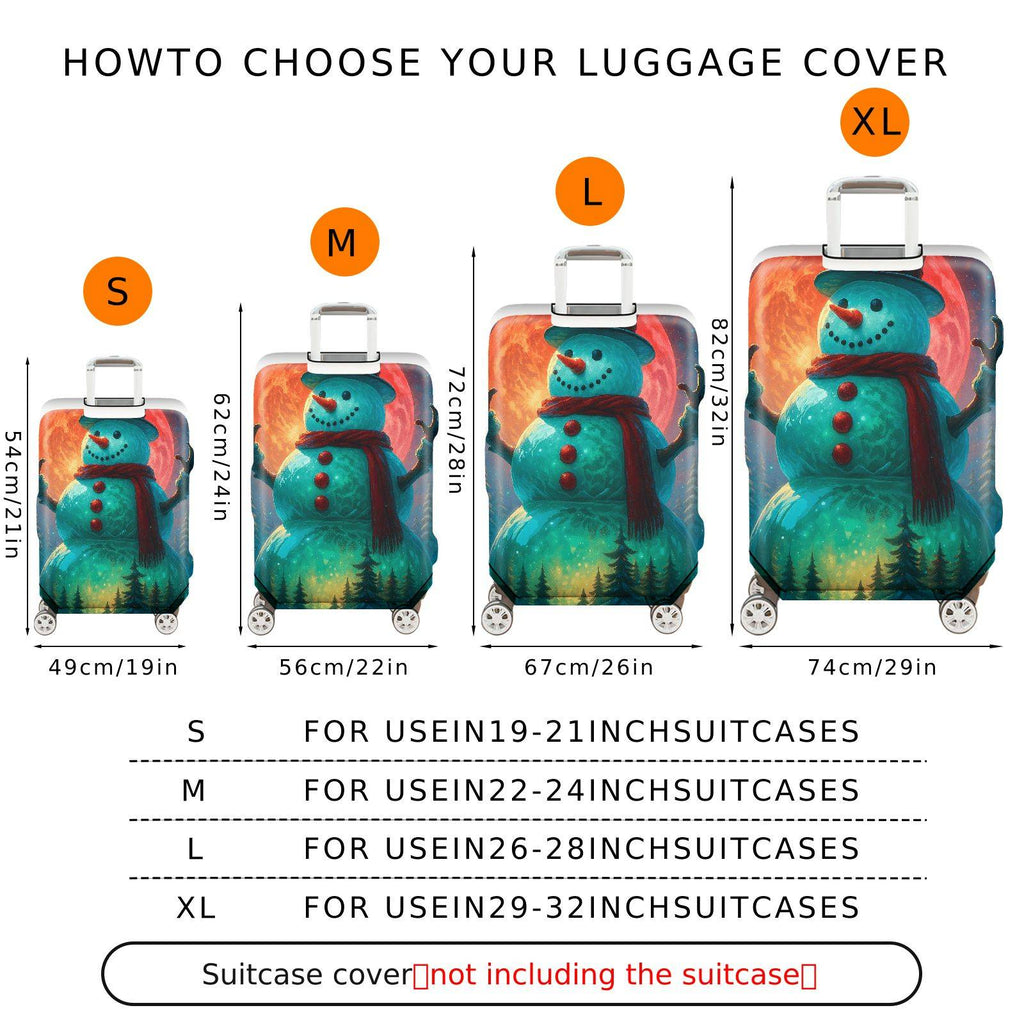 1-Piece Snowman Christmas Winter Holiday Festive Night  Suitcase Luggage Cover, Stretch Protective Sleeve