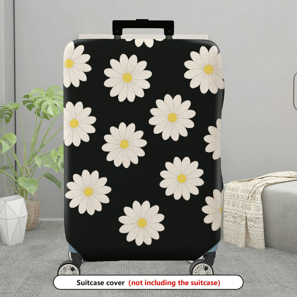 1-Piece Black Floral Daisy Pattern  Suitcase Luggage Cover, Stretch Protective Sleeve