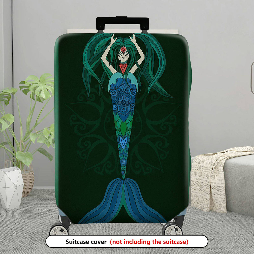 1-Piece Fantasy Mermaid Mythical Green Floral Ornamental  Suitcase Luggage Cover, Stretch Protective Sleeve