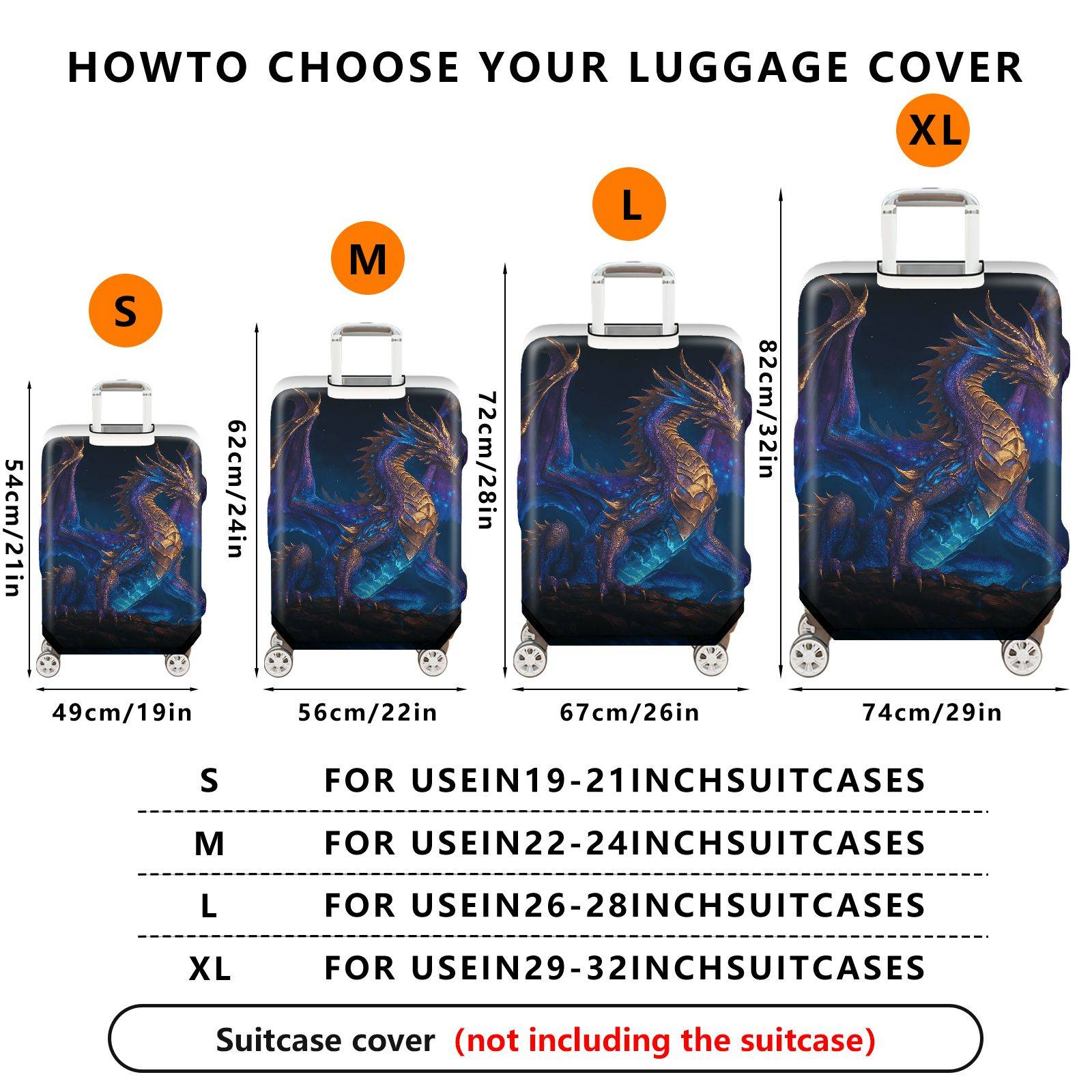 1-Piece Galaxy Dragon Fantasy Mythical Cosmic Starry  Suitcase Luggage Cover, Stretch Protective Sleeve