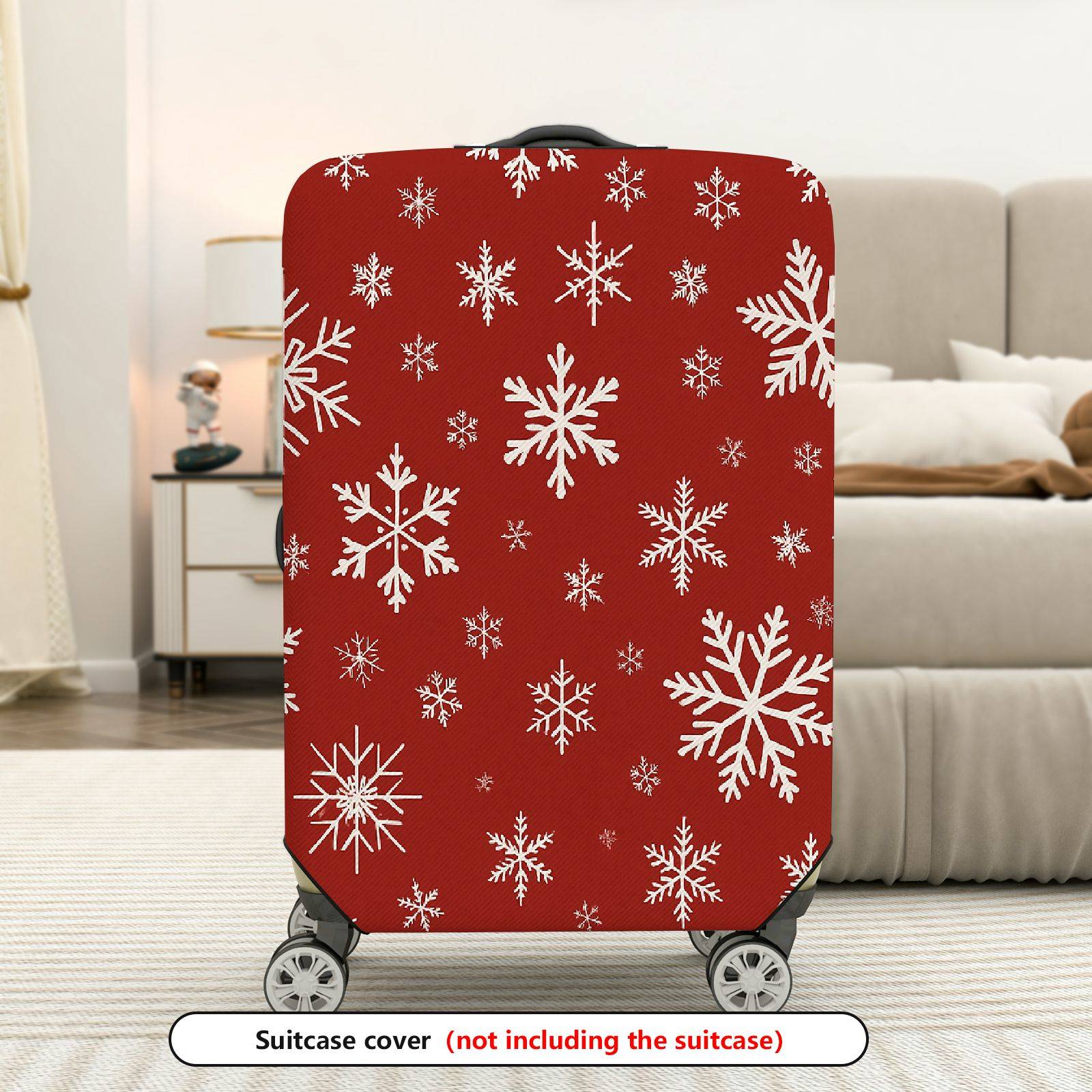 1-Piece Red White Snowflake Christmas Holiday Winter Pattern  Suitcase Luggage Cover, Stretch Protective Sleeve
