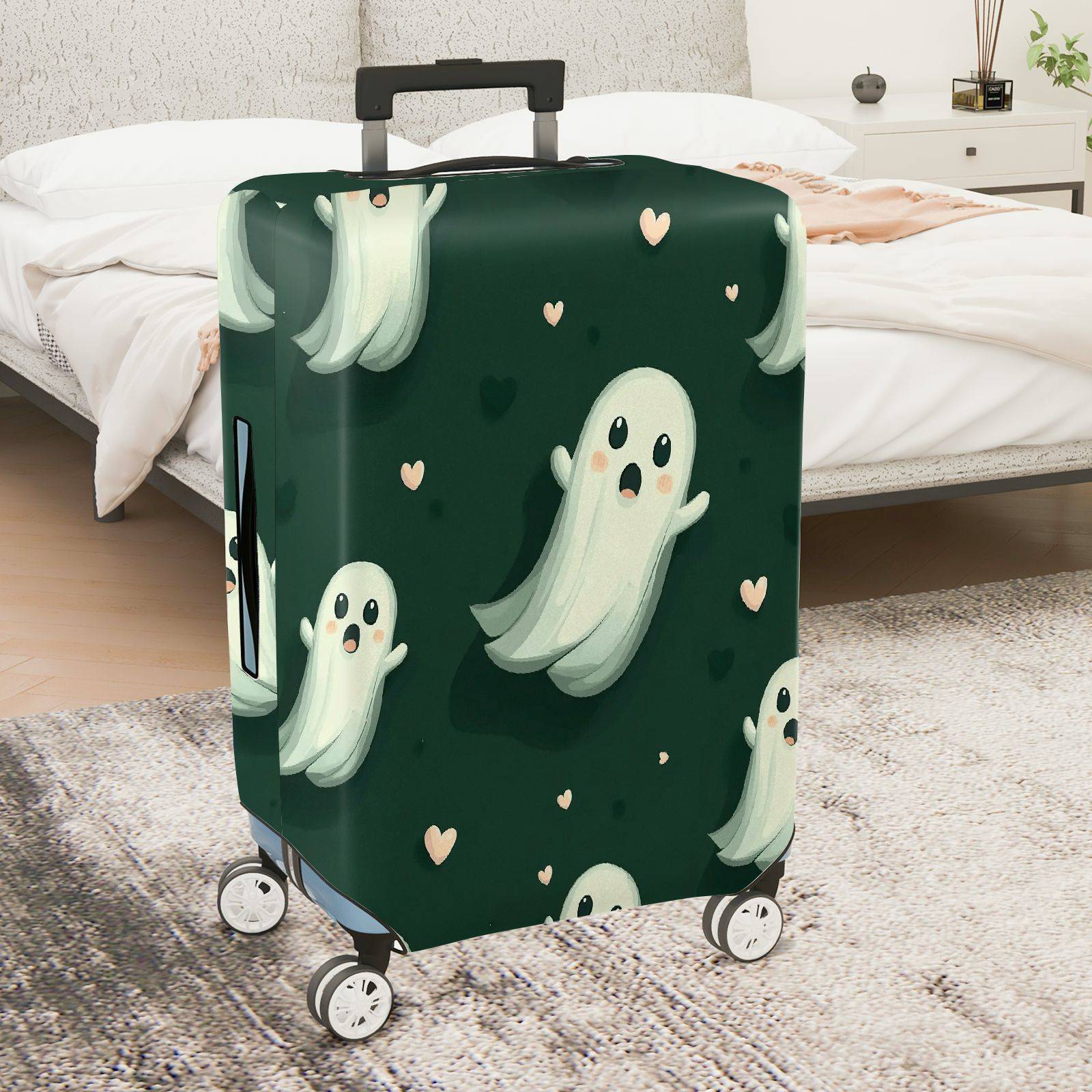 1-Piece Ghost Heart Cute Fun Unique Spooky  Suitcase Luggage Cover, Stretch Protective Sleeve