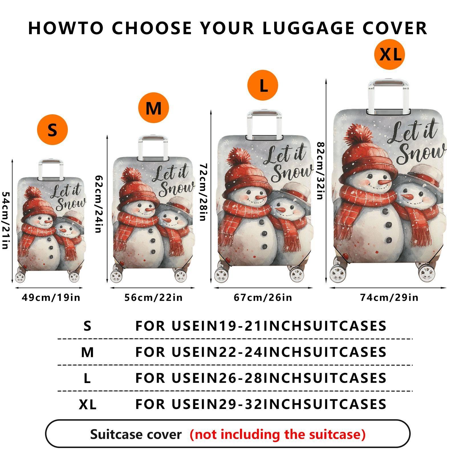 1-Piece Snowman Winter Christmas Holiday Festive  Suitcase Luggage Cover, Stretch Protective Sleeve