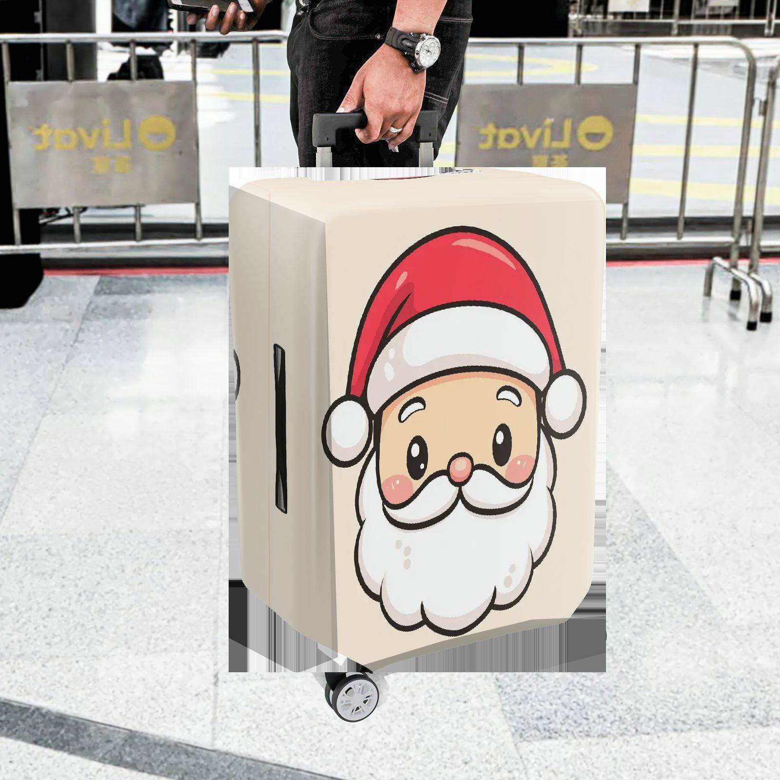 1-Piece Santa Claus  Cute Festive Holiday Fun  Suitcase Luggage Cover, Stretch Protective Sleeve