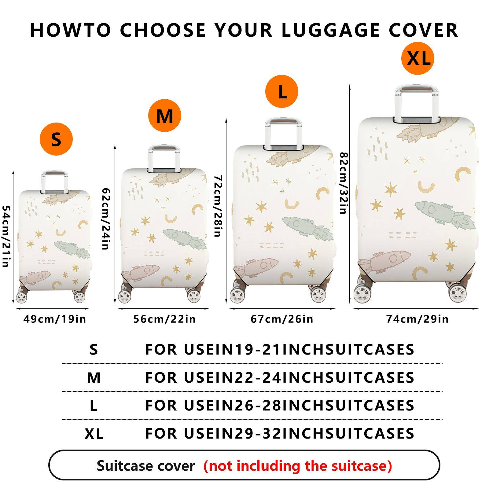 1-Piece Star Rocket Space Astronaut Cosmic Universe  Suitcase Luggage Cover, Stretch Protective Sleeve