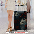 1-Piece Cat Floral Red Black White Nature Artistic Cute  Suitcase Luggage Cover, Stretch Protective Sleeve