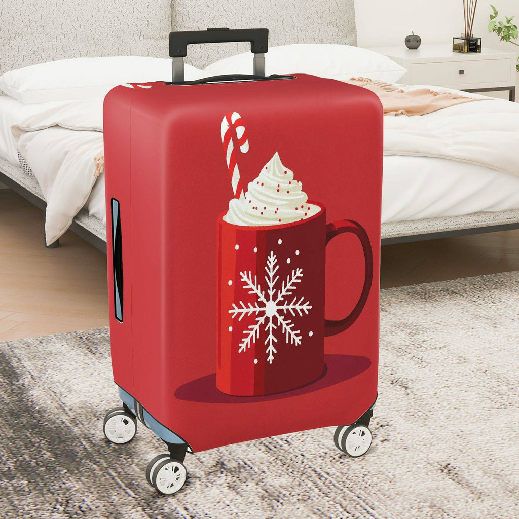 1-Piece Red Snowflake Candy Cane Hot Chocolate Holiday  Suitcase Luggage Cover, Stretch Protective Sleeve