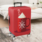 1-Piece Red Snowflake Candy Cane Hot Chocolate Holiday  Suitcase Luggage Cover, Stretch Protective Sleeve