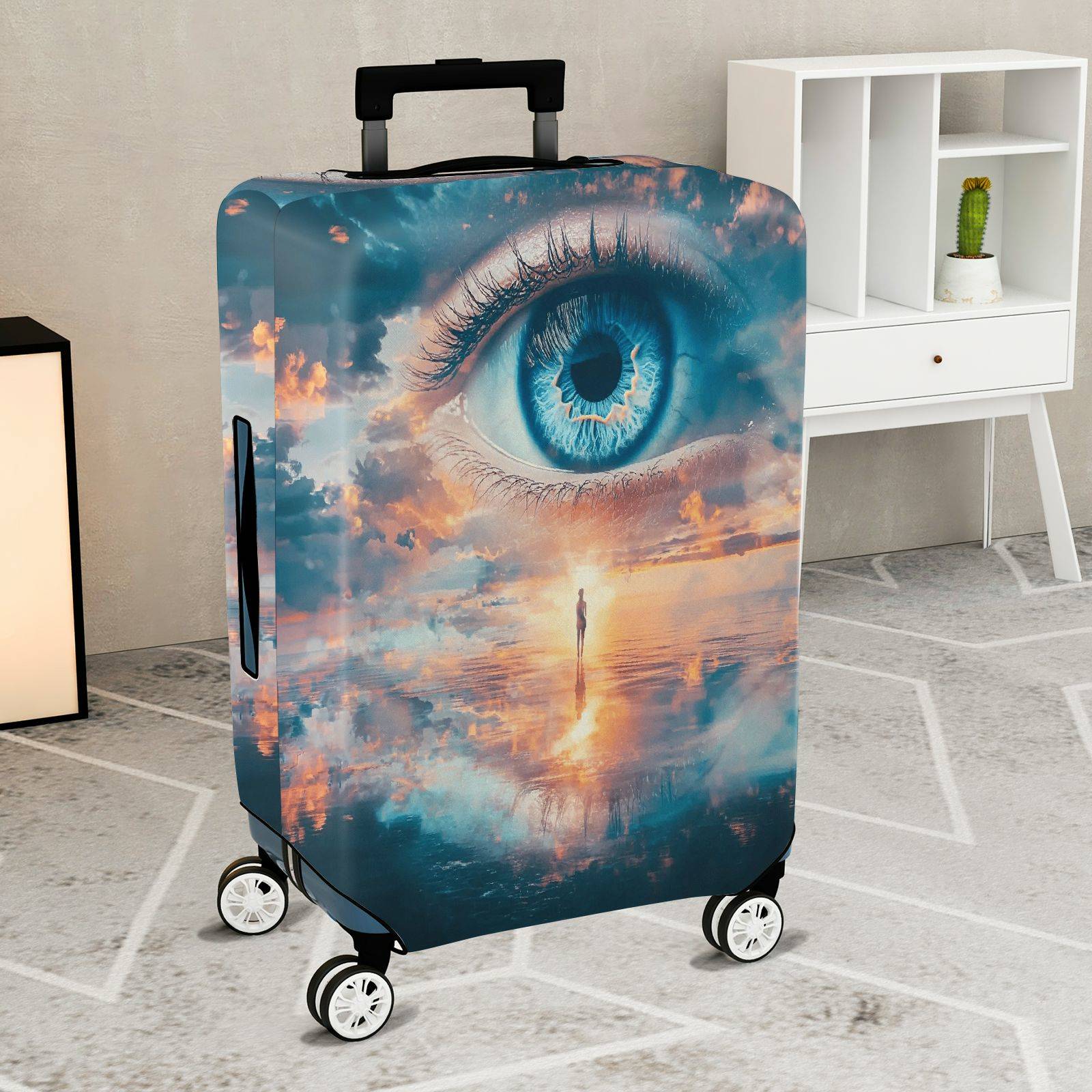 1-Piece Surreal Eye Landscape Reflection Clouds Blue  Suitcase Luggage Cover, Stretch Protective Sleeve