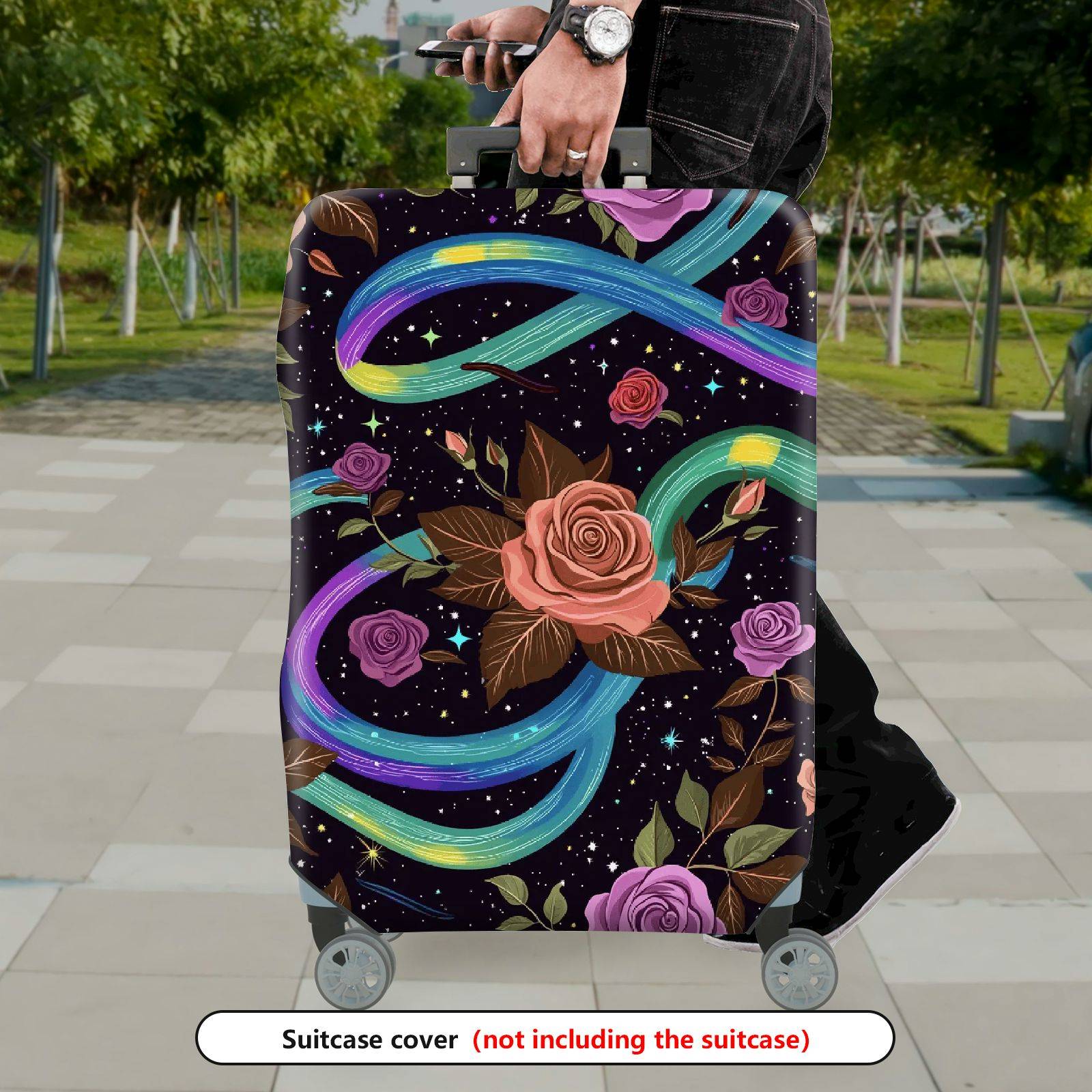 1-Piece Floral Galaxy Star Rose Nature Chic  Suitcase Luggage Cover, Stretch Protective Sleeve