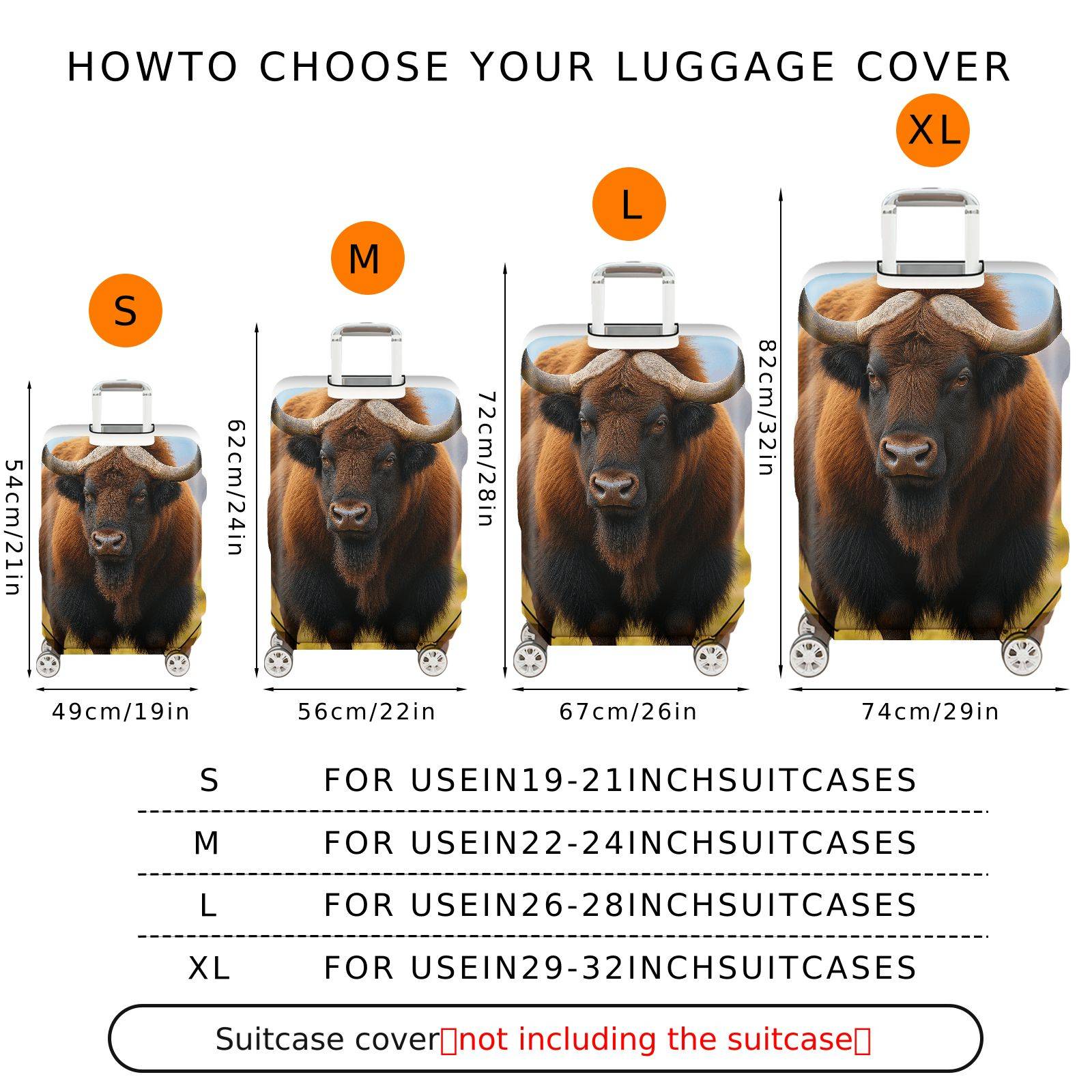 1-Piece Animal Nature Brown Horned Wildlife Unique  Suitcase Luggage Cover, Stretch Protective Sleeve