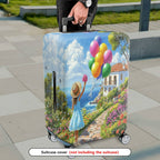 1-Piece Scenic Floral Balloon Girl Path Seaside  Suitcase Luggage Cover, Stretch Protective Sleeve