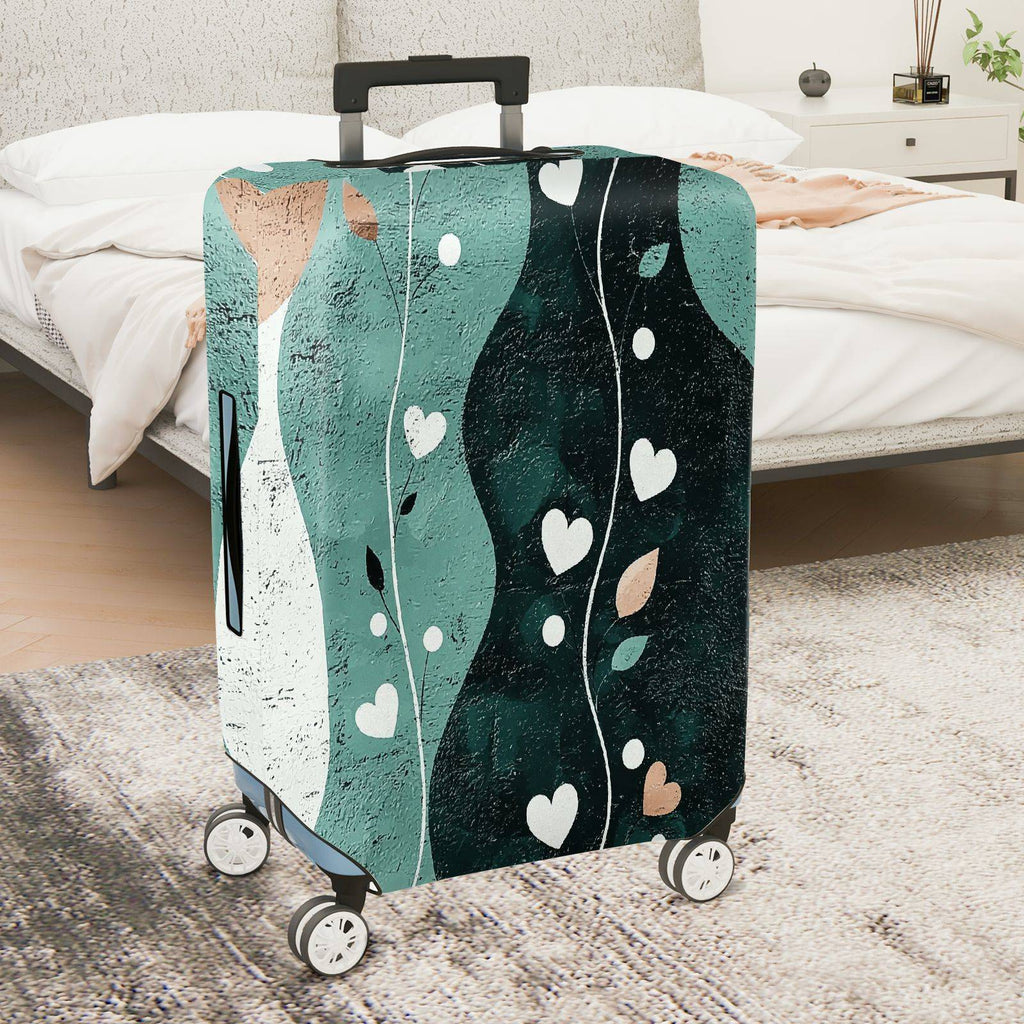 1-Piece Abstract Heart Leaf Artistic Pastel Green Decorative  Suitcase Luggage Cover, Stretch Protective Sleeve