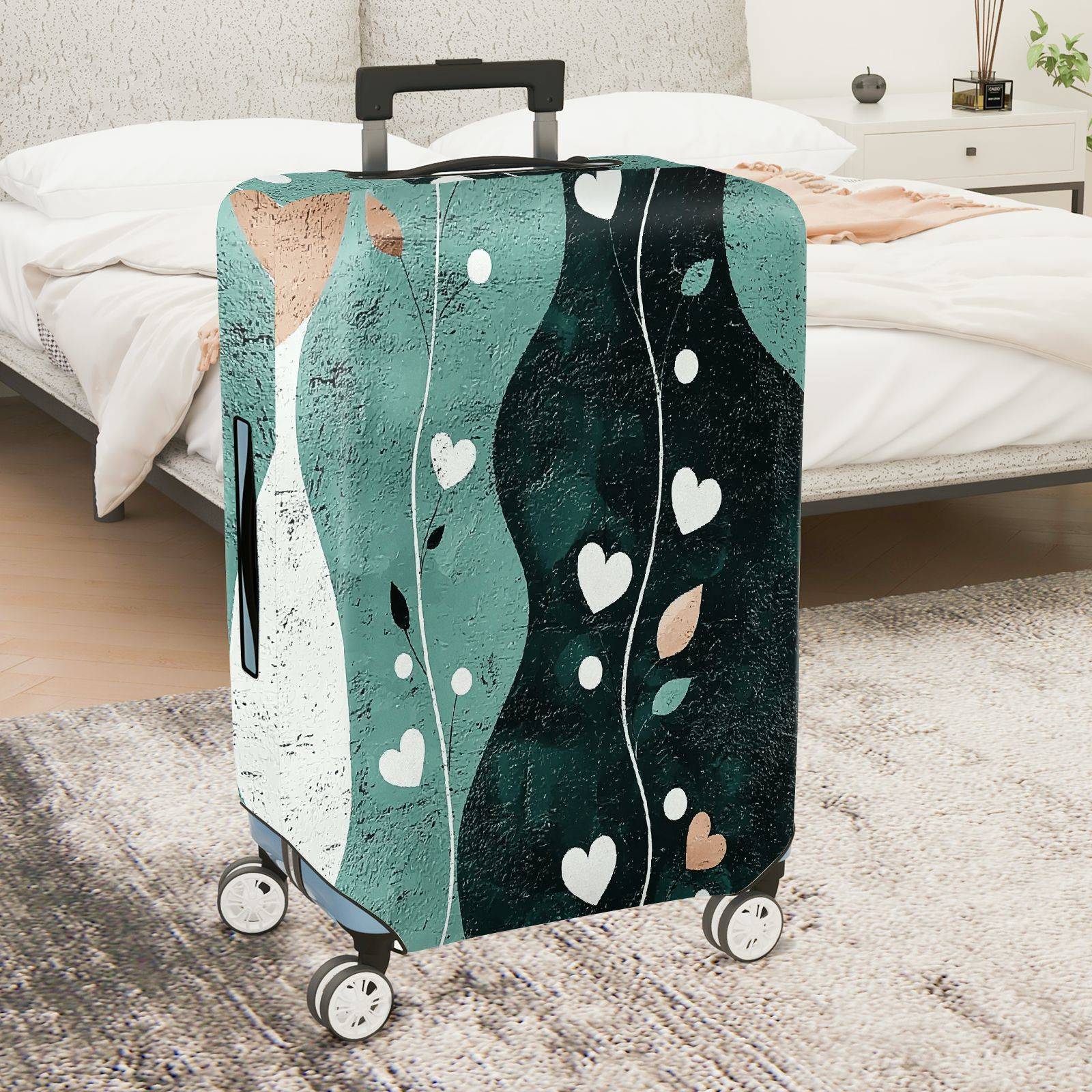 1-Piece Abstract Heart Leaf Artistic Pastel Green Decorative  Suitcase Luggage Cover, Stretch Protective Sleeve