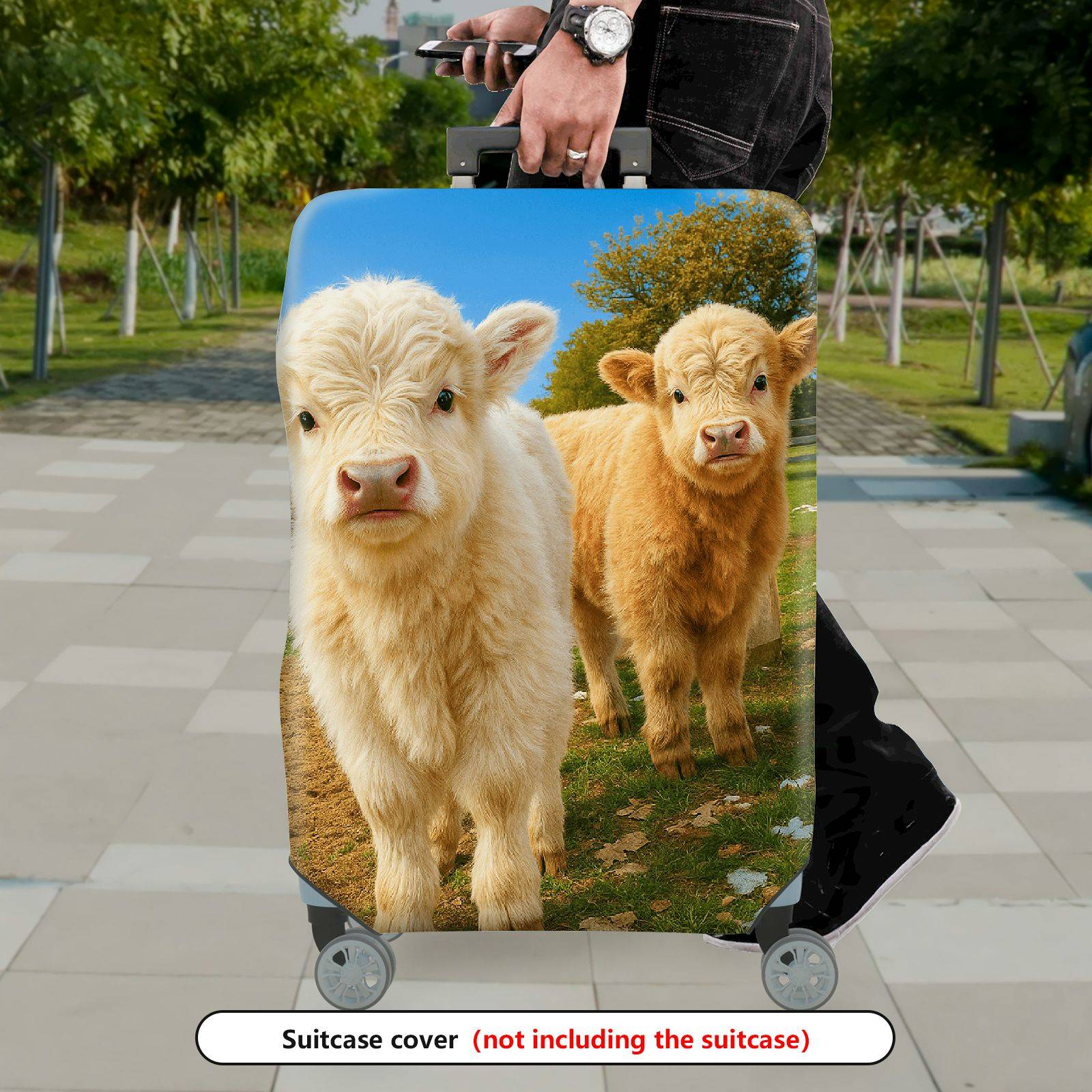 1-Piece Cute Animal Farm Pasture Nature Calf  Suitcase Luggage Cover, Stretch Protective Sleeve