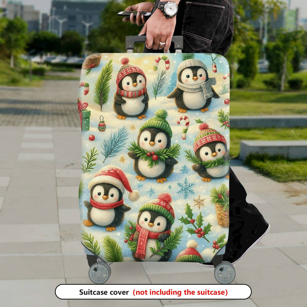 1-Piece Christmas Penguin Winter Holiday Gift Festive  Suitcase Luggage Cover, Stretch Protective Sleeve