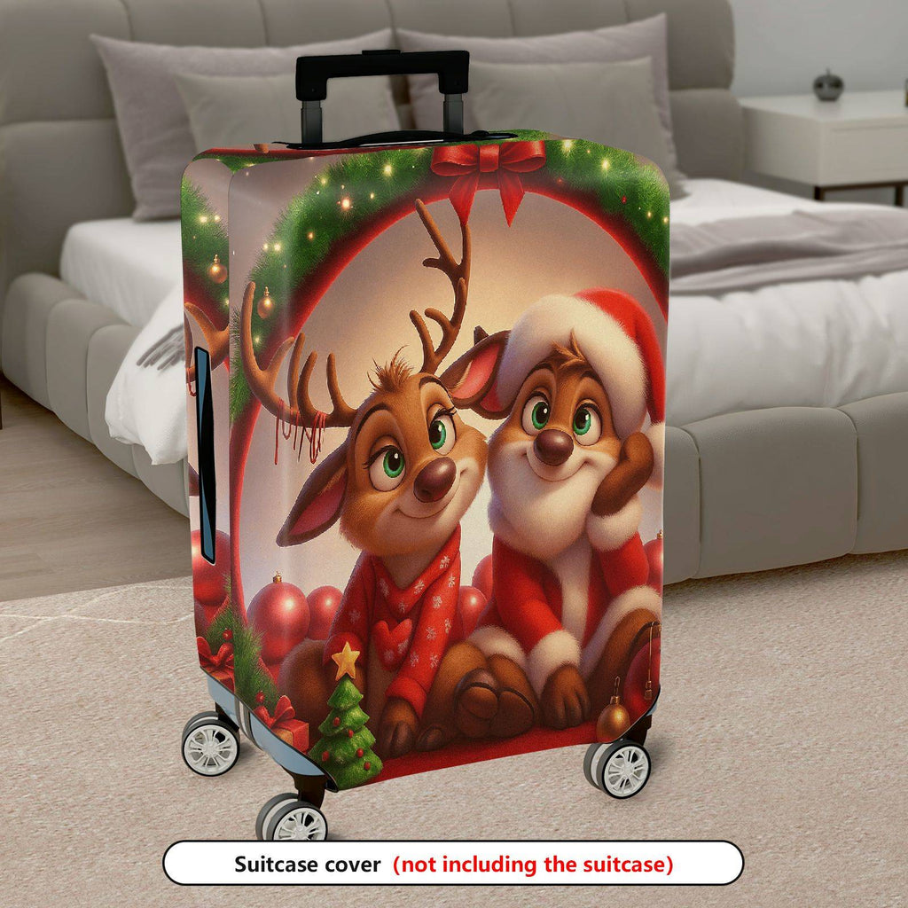 1-Piece Christmas Santa Reindeer Festive Holiday Cheer  Suitcase Luggage Cover, Stretch Protective Sleeve