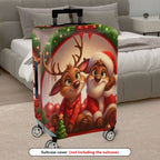 1-Piece Christmas Santa Reindeer Festive Holiday Cheer  Suitcase Luggage Cover, Stretch Protective Sleeve