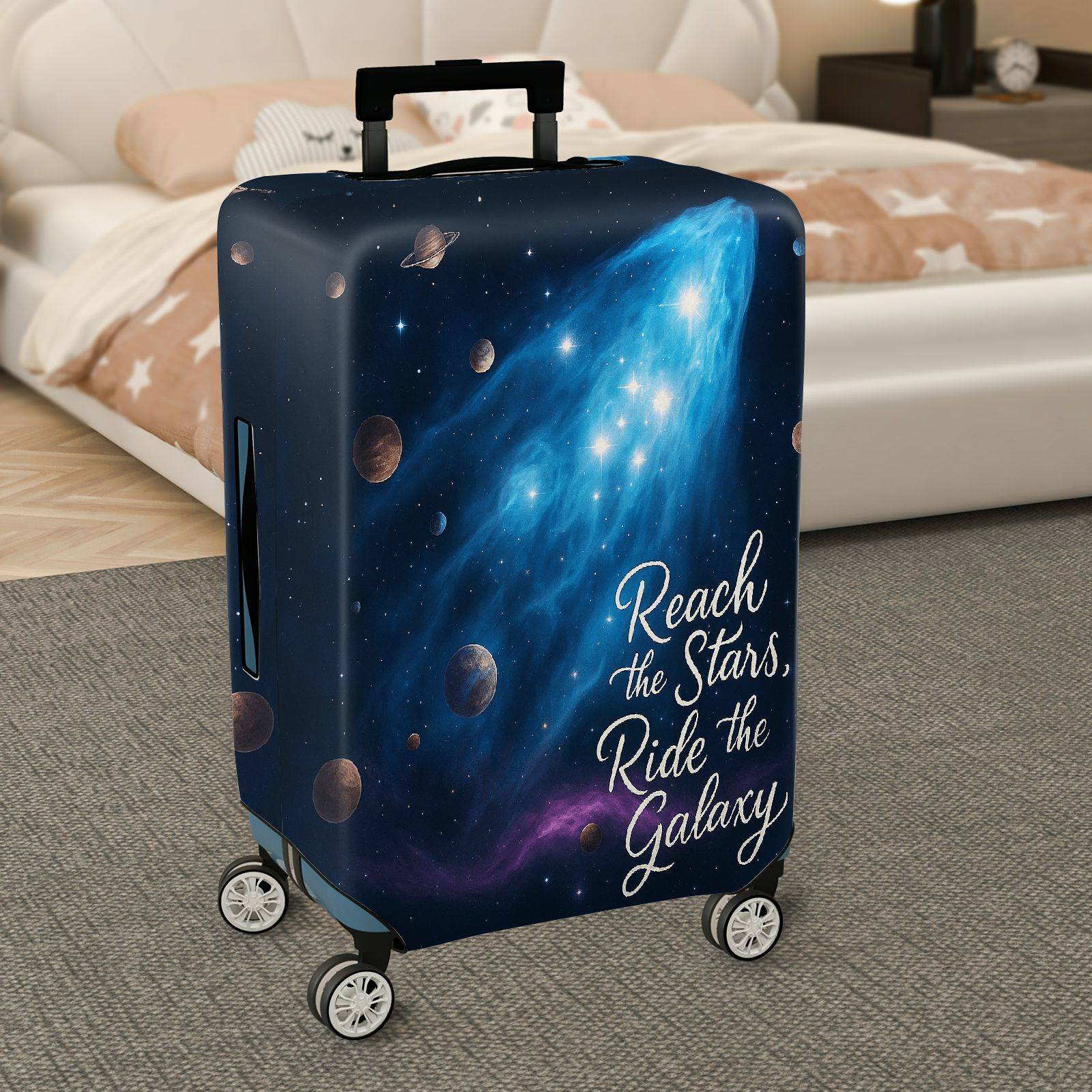 1-Piece Galaxy Stars Space Astronaut Planet Cosmic  Suitcase Luggage Cover, Stretch Protective Sleeve