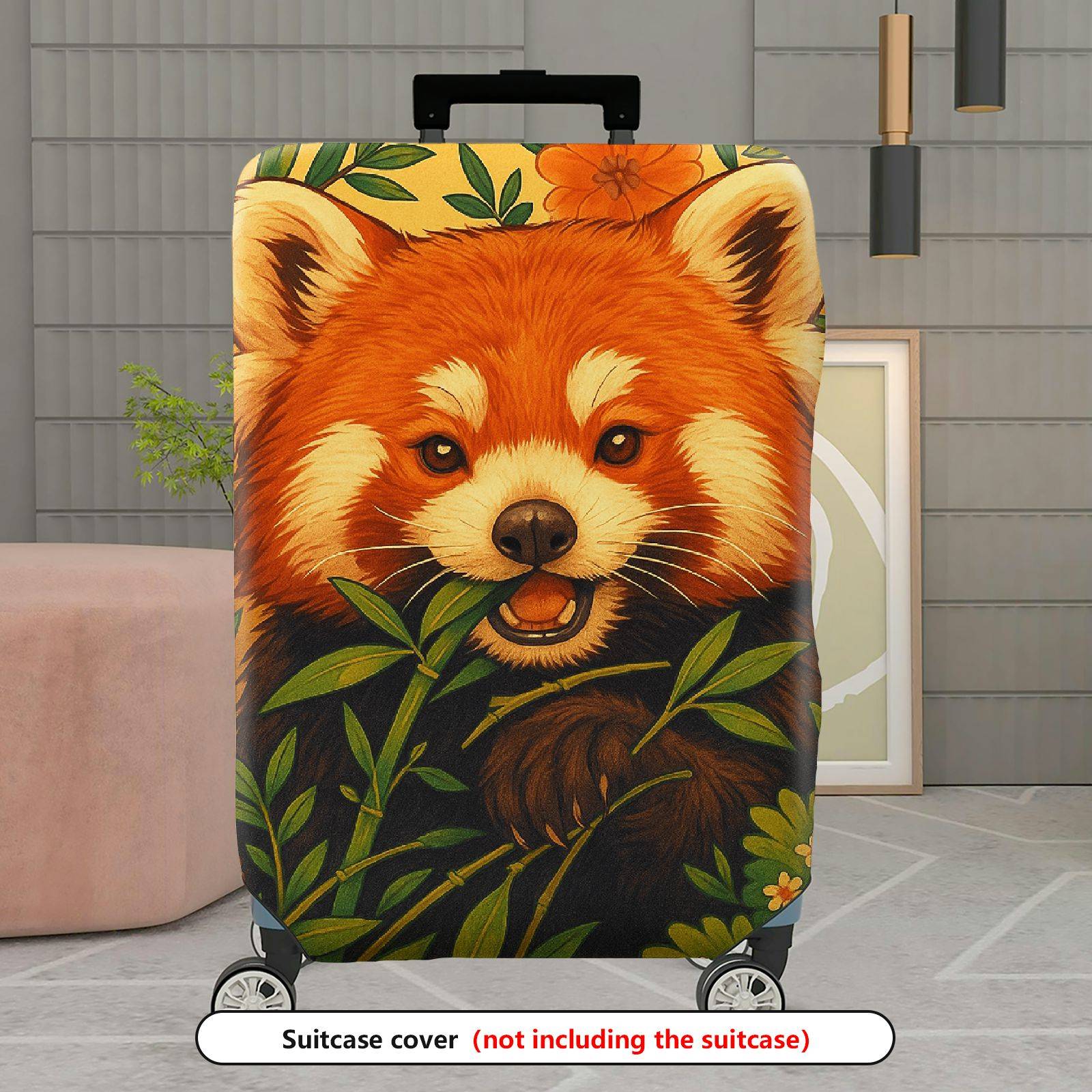 1-Piece Red Panda Floral Leaf Nature Animal Cute  Suitcase Luggage Cover, Stretch Protective Sleeve