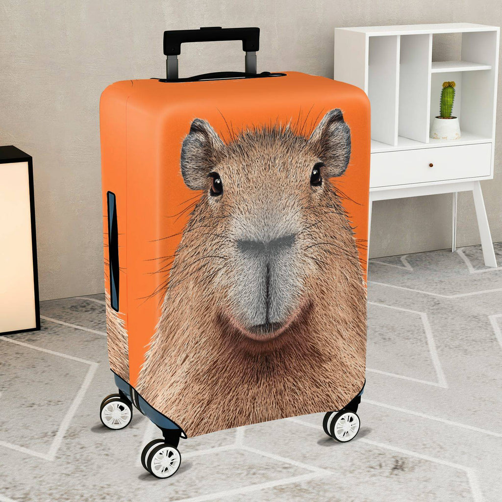 1-Piece Orange Capybara Animal Fun Quirky Cute  Suitcase Luggage Cover, Stretch Protective Sleeve