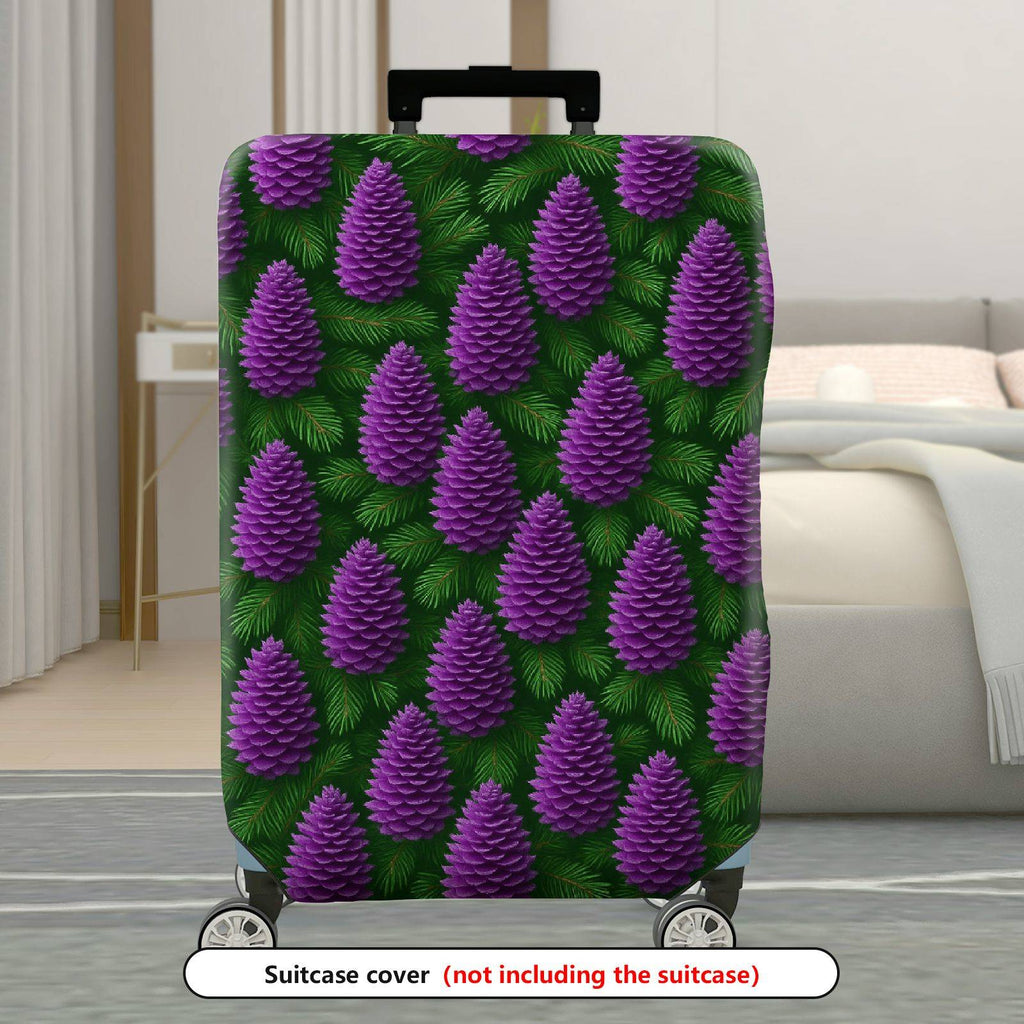 1-Piece Purple Pine Cone Evergreen Holiday Festive Seasonal  Suitcase Luggage Cover, Stretch Protective Sleeve
