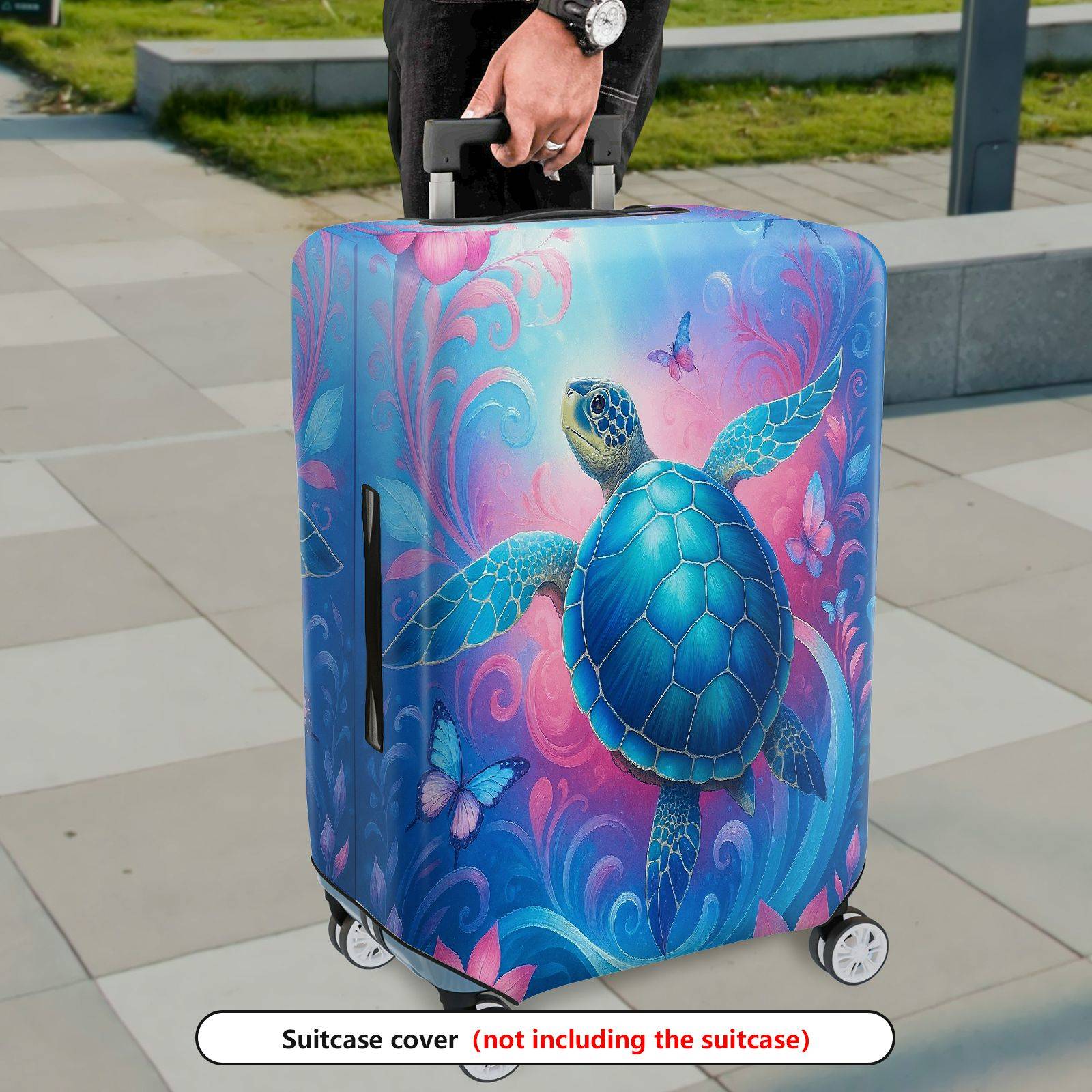 1-Piece Turtle Ocean Butterfly Colorful Artistic Nature  Suitcase Luggage Cover, Stretch Protective Sleeve