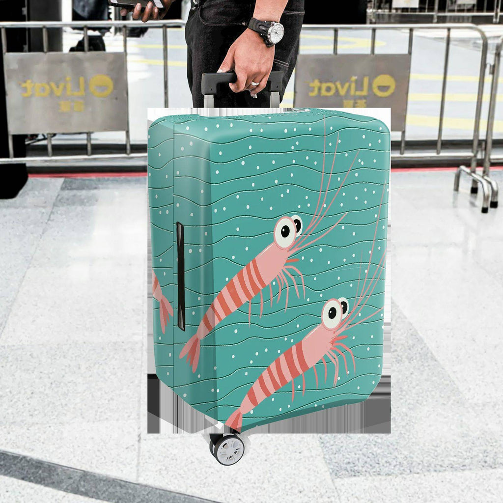 1-Piece Shrimp  Teal Striped Polka Dots Cute  Suitcase Luggage Cover, Stretch Protective Sleeve