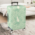 1-Piece Wave Cat Pattern Green Minimalist Artistic Cute Elegant  Suitcase Luggage Cover, Stretch Protective Sleeve