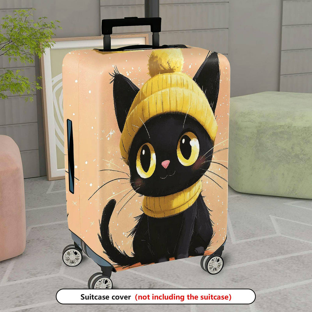 1-Piece Cute Cat Winter Hat Illustration  Suitcase Luggage Cover, Stretch Protective Sleeve